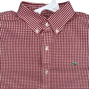 Vineyard Vines Mens XL Red Gingham Whale Shirt Cotton Button Down Long Sleeve
